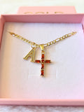 Baguette Garnet Cross With Initial