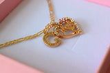 Pink Flower Mom Heart With Initial (Figaro Chain)