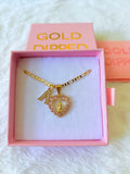 Pink Icy Mary Heart Necklace With Initial