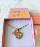 Pink Icy Mary Heart Necklace With Initial