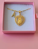 Mother Mary Heart And Initial Necklace