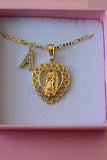 Mother Mary Heart And Initial Necklace