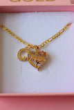Pink Flower Mom Heart With Initial (Figaro Chain)
