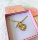 Pink Icy Mary Heart Necklace With Initial