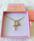 Pink Baguette Cross With Initial