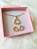 Pink Flutter Heart Set (Figaro Chain)