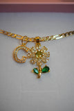 Diamond Flower And Initial (FIgaro Chain)