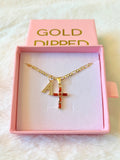 Baguette Garnet Cross With Initial