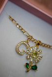 Diamond Flower And Initial (FIgaro Chain)