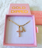 Pink Baguette Cross With Initial
