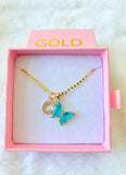 Lucky Butterfly & Initial Necklace (Blue)