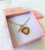 Red Icy Mary Heart Necklace With Initial