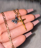 Bicolor Teddy & Crucifix Necklace