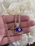 Bling Eye & Initial Necklace (Navy Blue)