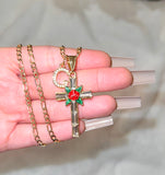 Red Baguette Rose Cross With Initial