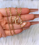 Lucky Butterfly & Initial Necklace (White)