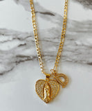Frosted Mary Heart With Initial (Figaro Chain)