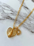Frosted Mary Heart With Initial (Figaro Chain)