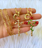Dazzling Rose Cross With Bling Initial