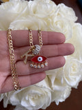 Bling Eye & Initial Necklace (Red)
