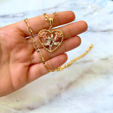 Double Rose Heart Necklace (Tricolor)
