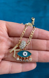Bling Eye & Initial Necklace (Turquoise)