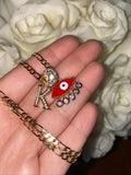 Bling Eye & Initial Necklace (Red)