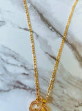 Pink Diamond Mary Necklace With Initial (Figaro Chain)