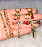 Dazzling Rose Cross With Bling Initial