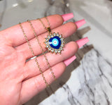 Bling Eye Heart (Navy/Rolo Chain)