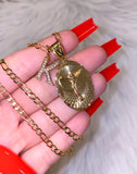 Oval Diamond Cut Jesus Necklace With Initial