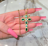 Geo Cross (Green/Figaro Chain)