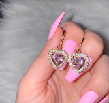 Pink Icy Heart Dangle Earrings