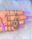 La Rosa De Guadalupe With Dainty Initial (Tricolor Gold)