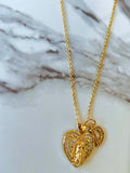 Frosted Mary Heart With Initial (Rolo Chain)