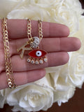 Bling Eye & Initial Necklace (Red)
