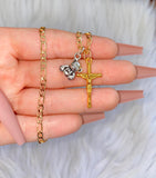 Bicolor Teddy & Crucifix Necklace