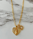 Frosted Mary Heart With Initial (Figaro Chain)