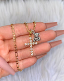Diamond Inspired Cross & Silver Teddy
