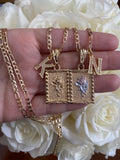 Framed Rose And Initial Necklace