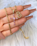 Pink Raindrop Cross & Initial