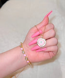 Bling Eye Heart (Pink/Rolo Chain)