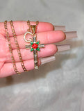 Red Baguette Rose Cross With Initial