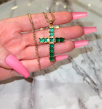 Square Cross (Green/Figaro Chain)