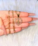Pink Icy Mary Heart Necklace