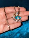 Bling Eye & Initial Necklace (Turquoise)