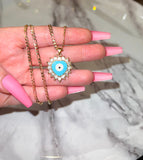 Bling Eye Heart (Turquoise/Figaro Chain)
