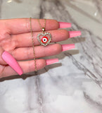 Red Or Blue Heart Eye Necklace