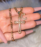 Enchanted Cross & Initial (Figaro Chain)