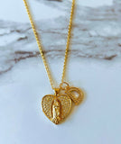Frosted Mary Heart With Initial (Rolo Chain)